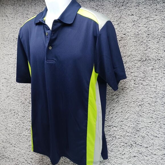 Ben Hogan Performance Men's Large  Golf Shirt/ Polo Shirt Blue/ Neon Green Strip - Picture 2 of 11